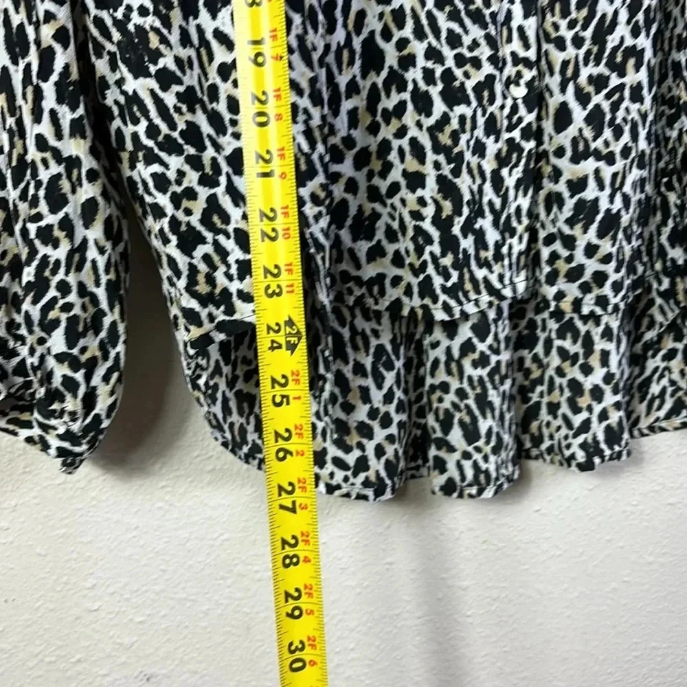 J. Crew 100% Silk Leopard Print Silk Button Down Shirt Tie Front Blouse size 2X